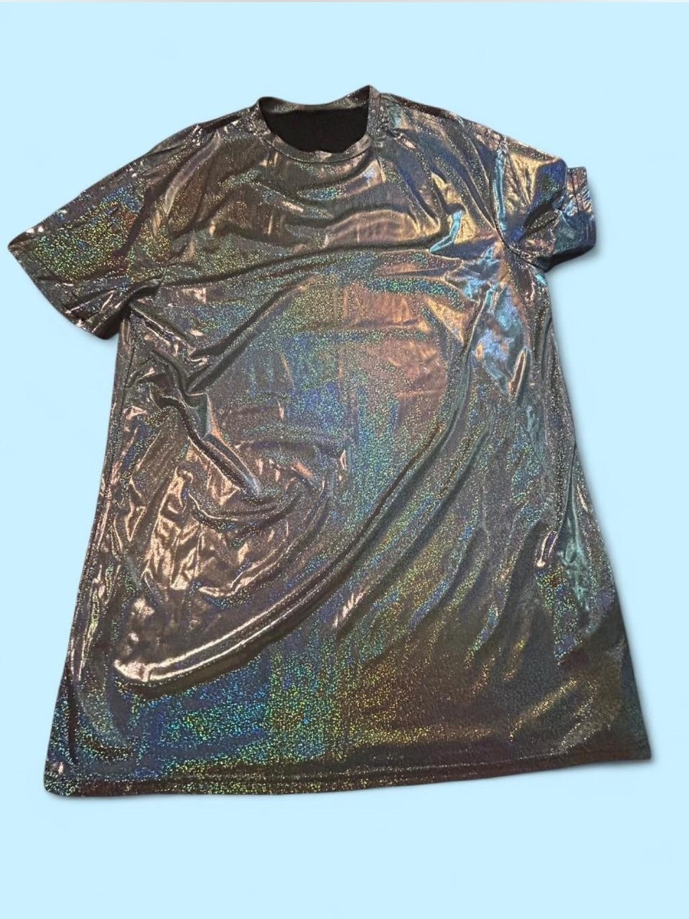 Holographic Shimmer T-Shirt Dress - Iridescent